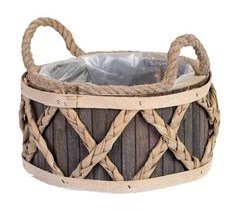Cesto redondo de madera con asas