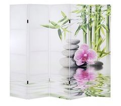 Biombo separador de ambientes de 5 paneles, diseño orquídea