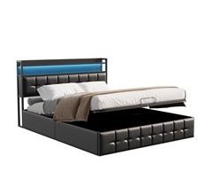 Cama LED, almacenaje, USB-C, amortiguador gas