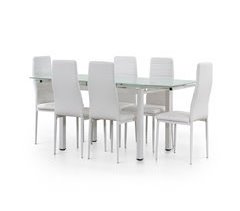 Mesa de Cristal Extensible + Sillas Polipiel 170x70