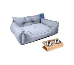 Cama para mascota + comedero doble