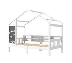 Cama infantil, de madera, con tabla, balda, con valla y somier