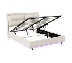 Cama doble LED con cabecera con almacenamiento y estantes USB