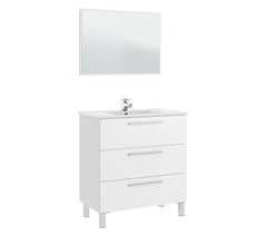 Mueble baño Alise 3 cajones espejo, sin lavabo, Blanco brillo