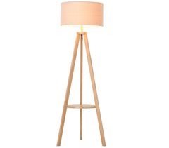 Lámpara de Pie Madera maciza y tela de lino HOMCOM