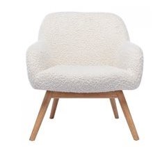 MALMO-Sillón de lana rizada ecru patas de madera natural