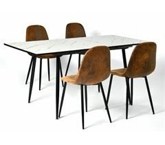 Conjunto de mesa extensible efecto mármol y 4 sillas