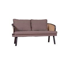 Sofá retro vintage en ratán natural y cojín de algodón - Leeds