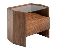 ANGEL CERDA Mesita de noche nogal con tapa de cristal templado