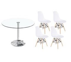 Pack Mesa Redonda de Cristal Templado + 4 Sillas Estilo Nordico 90x90