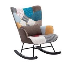 Mecedora lactancia patchwork escandinava, lino y hevea