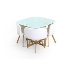 Mesa de Cristal Templado Teka + 4 Sillas. Comedor o Cocina 100x100