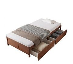 Cama juvenile de madera de pino con 2 cajónes 96x206