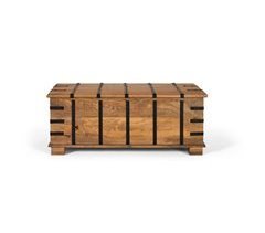 Mesa baúl fabricada en madera de mango maciza con acabado natural