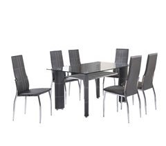 Mesa de Cristal Templado + 6 Sillas en Polipiel/Metal 150x90