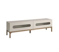 Mueble TV madera gris y nogal con iluminación interior