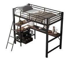 Cama alta infantil de madera de metal con 3 cajónes