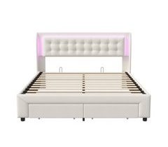 Cama doble con almacenamiento hidráulico LED y cabecera