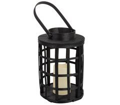 Farol de bambú y madera con vela a pilas