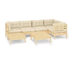 Muebles de jardín 7 piezas con cojines de madera de pino maciza