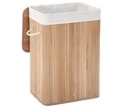 Cesto de ropa plegable de bambú con 3 asas, 72L - L40 x H60 cm