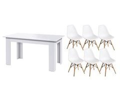 Pack Mesa de Comedor o Cocina Fija + 6 Sillas Estilo Nordico 138x80