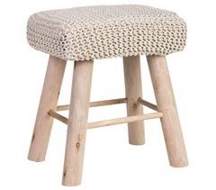 Taburete de madera y algodón trenzado