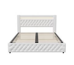 Cama tapizada con almacenamiento y somier de lamas