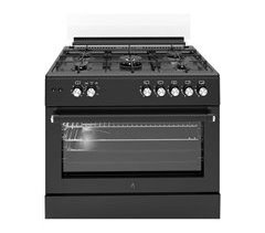 ALPHA Cocina de Gas VULCANO ELITE-90 Negro Mate. Encendido Automático, Wok, Ventilador y Temporizador.