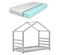 Cama para niños Vardø con colchón y somier - Forma de casa - pino 88x166