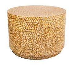 Mesa de centro redonda de madera acabado en capiz