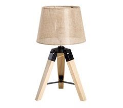 Lámpara de Mesa Madera de Pino, Lino, PVC HOMCOM