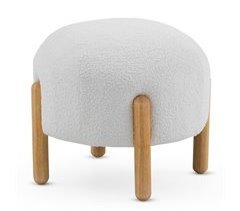 Puf tapizado en boucle con estructura y patas en madera pino