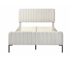 Estructura de cama tapizada en lino, cama doble tamaño king 165x209