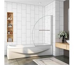 Mampara de Bañera en Forma Media Luna con un Toallero 40cm,Vidrio Templado Antical 8mm,Altura 150cm