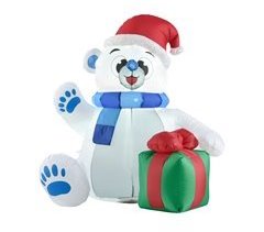 Oso polar de Navidad Autoinflable con LED con Regalo [en.casa]