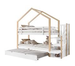 Litera cabaña infantil de madera maciza