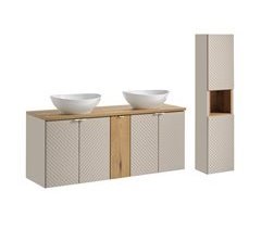 Conjunto mueble lavabo doble 5 puertas y columna Manoa