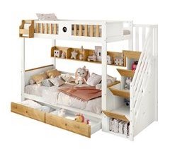 Litera infantil de madera de pino con 2 cajónes