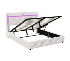 Cama Doble con LED, USB, Almacenamiento Hidráulico y Cabecero