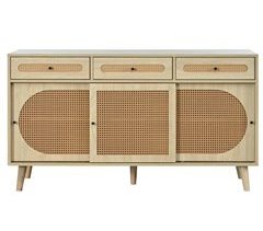 Aparador de madera con 3 cajones y 3 puertas.