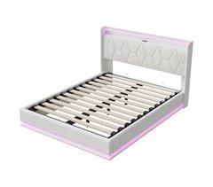 Cama tapizada, LED, USB, almacenaje hidráulico