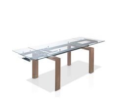 ANGEL CERDA Mesa comedor extensible rectangular cristal templado y nogal 240x90