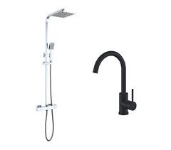 AICA columna de duchas y grifos de cocina en negro mate