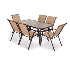 Mesa de Cristal Templado HC + 6 Sillas. Muebles de Jardin y Terraza