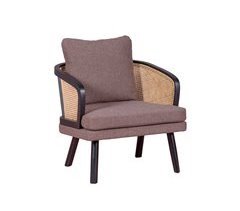 Sillón retro vintage en ratán natural y cojín de algodón - Leeds