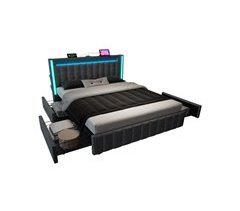 Cama de matrimonio de lino con 4 cajónes 149x209