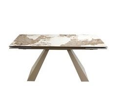 Mesa comedor extensible rectangular mármol porcelánico y acero color champagne