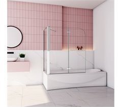 Mampara de Bañera Plegable, 2 Hojas y Panel Fijo,Vidrio Templado Antical con un Toallero
