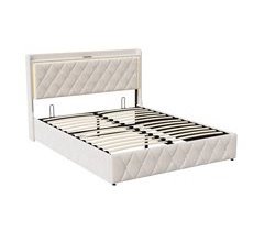 Cama contenedor, cama acolchada con almacenaje y USB tipo C, LED
